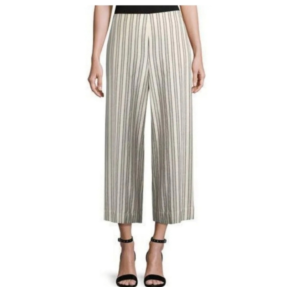 Lafayette 148 New York Morton Striped Cropped Wide-Leg Pants Sz 4
